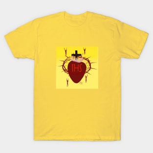 Sacred Heart of Jesus with Christogram on Yellow T-Shirt